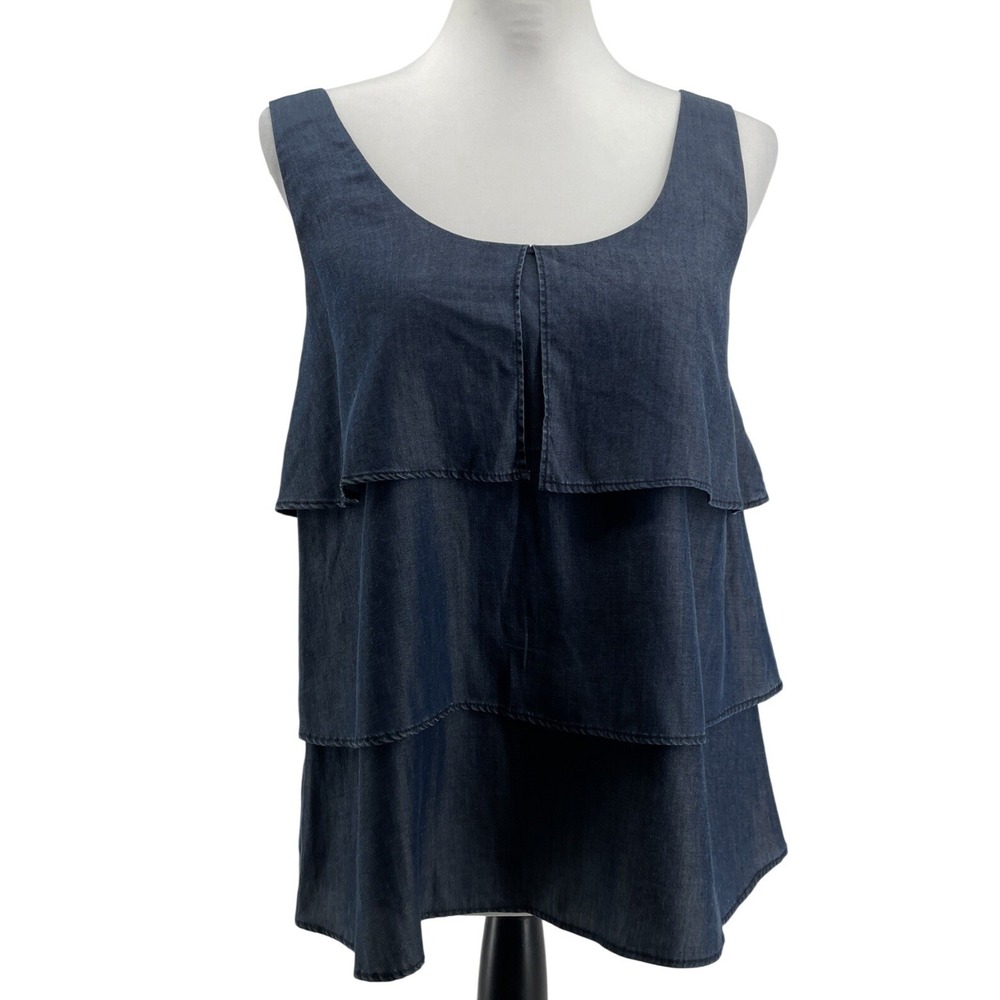 Banana Republic Tiered Tank Top Womens XSmall Blue Lyocell Chambray Coastal Boho